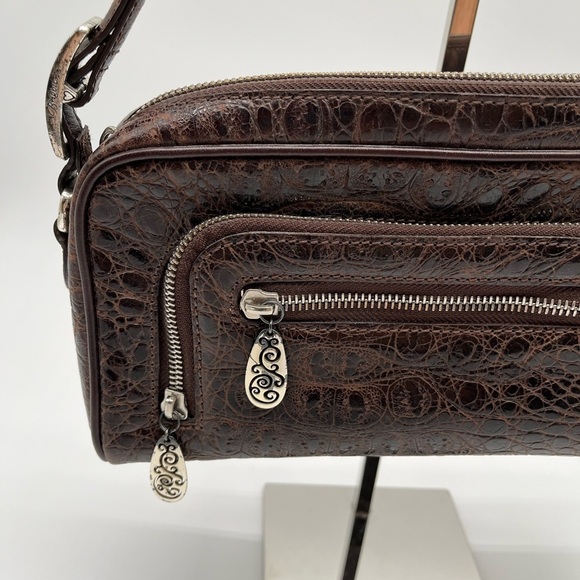 Brighton Brown Croc Embossed Leather Small Crossbody Bag BLEMISH - Picture 2 of 9
